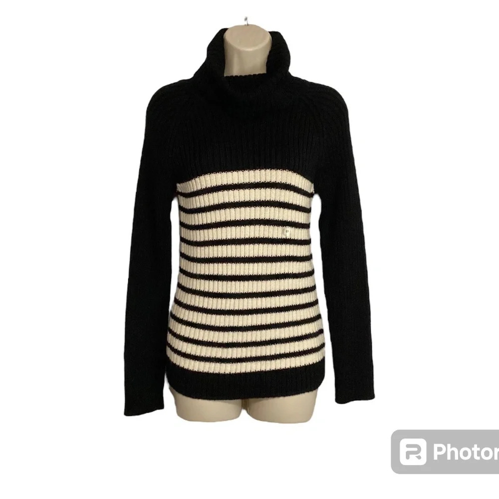 New York &  CO women SZ XS turtleneck sweater black & off white preppy ca…